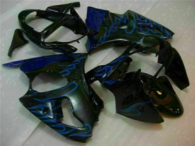 2000-2002 Black with Blue Flame ZX6R Motorcycle Fairings 2000-2002 Black with Blue Flame ZX6R Motorcycle Fairings