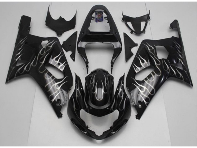 2001-2003 Black White Flame GSXR 600/750 Motorcycle Fairings 2001-2003 Black White Flame GSXR 600/750 Motorcycle Fairings