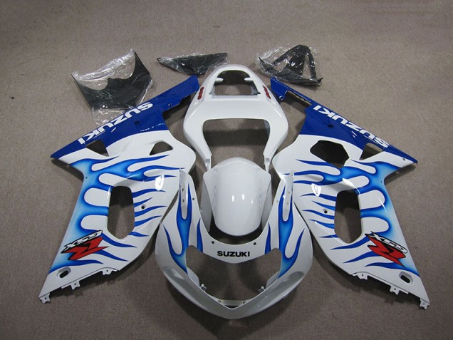 2001-2003 White Blue Flame GSXR 750 Motorcycle Fairings 2001-2003 White Blue Flame GSXR 750 Motorcycle Fairings