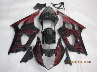 2003-2004 Black Red Flame GSXR 1000 Motorcycle Fairings