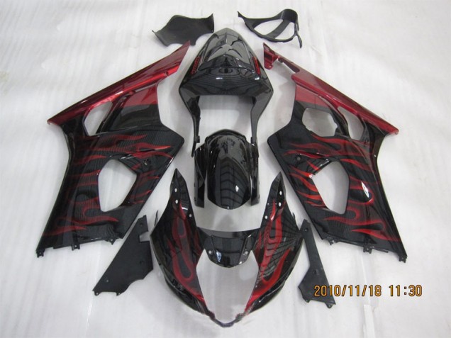 2003-2004 Black Red Flame GSXR 1000 Motorcycle Fairings 2003-2004 Black Red Flame GSXR 1000 Motorcycle Fairings