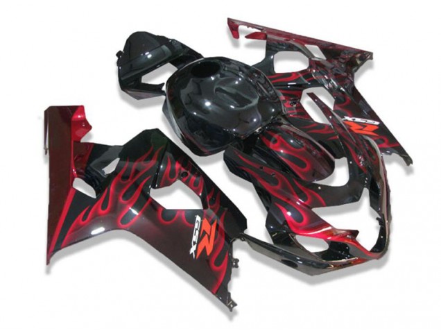 2004-2005 Black Red Flames GSXR 600/750 Motorcycle Fairings
