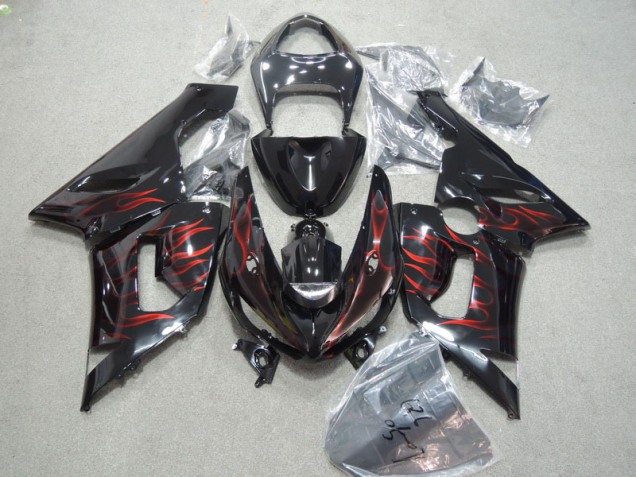 2005-2006 Black Red Flame ZX6R Motorcycle Fairing 2005-2006 Black Red Flame ZX6R Motorcycle Fairing