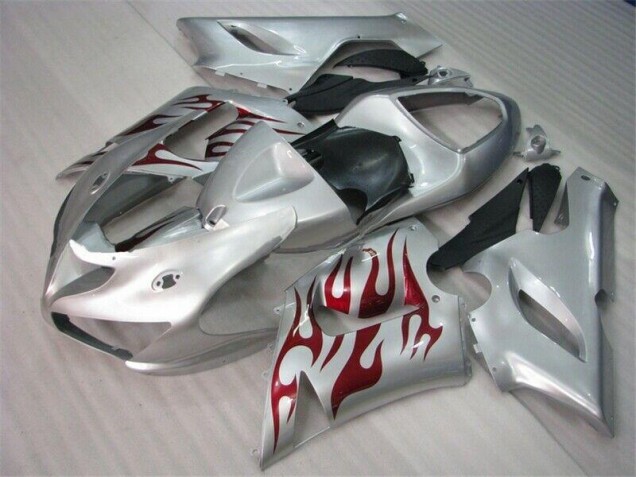 2005-2006 Silver Red Flames ZX6R Motorcycle Fairings