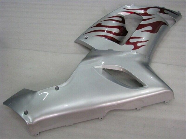 2005-2006 Silver Red Flames ZX6R Motorcycle Fairings