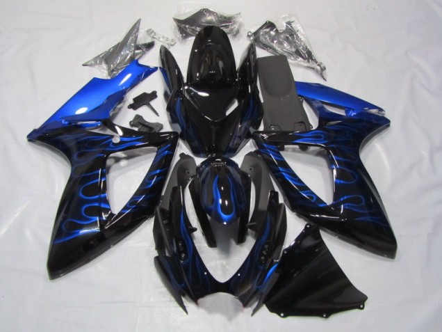 2006-2007 Black Blue Flame GSXR 750 Motorcycle Fairings 2006-2007 Black Blue Flame GSXR 750 Motorcycle Fairings