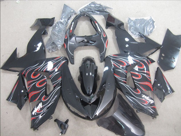 2006-2007 Black Red White Flame Ninja ZX10R Motorcycle Fairings 2006-2007 Black Red White Flame Ninja ZX10R Motorcycle Fairings