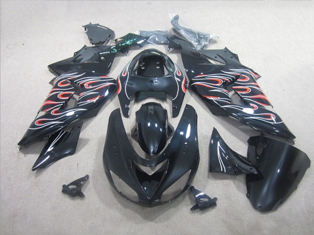 2006-2007 Black White Red Flame ZX10R Motorcycle Fairings 2006-2007 Black White Red Flame ZX10R Motorcycle Fairings