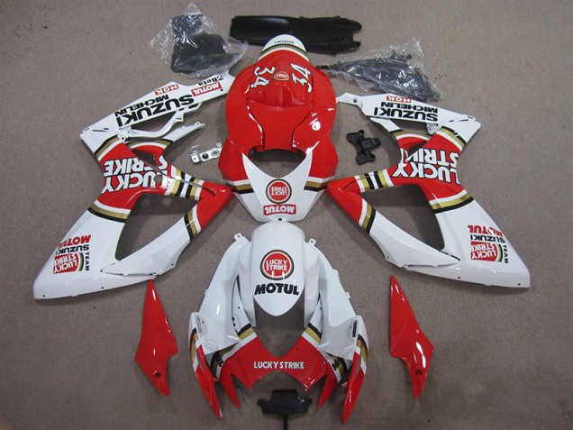 2006-2007 Red White Lucky Strike Motul GSXR 600 Motorcycle Fairings 2006-2007 Red White Lucky Strike Motul GSXR 600 Motorcycle Fairings