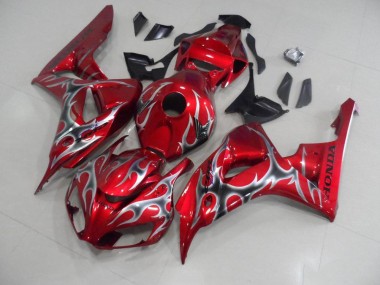 2006-2007 Red with Black Grey Flame CBR1000RR Motorcycle Fairings