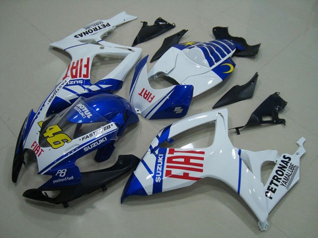 2006-2007 White Blue Fiat 46 GSXR 750 Motorcycle Fairings 2006-2007 White Blue Fiat 46 GSXR 750 Motorcycle Fairings