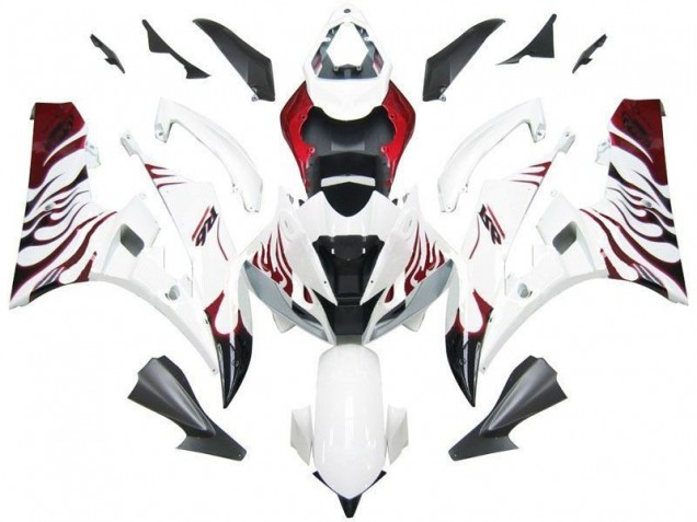 2006-2007 White Red Flame YZF R6 Motorcycle Fairings