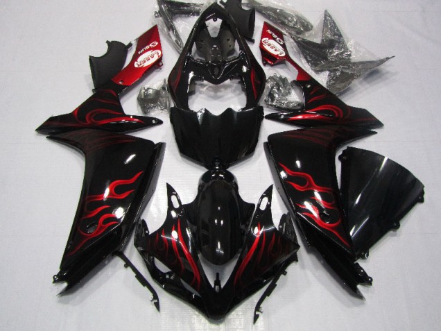 2007-2008 Black Red Flame YZF R1 Motorcycle Fairings 2007-2008 Black Red Flame YZF R1 Motorcycle Fairings