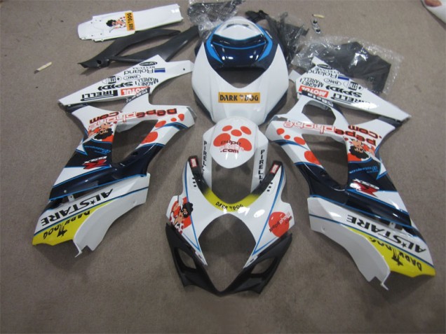 2007-2008 White Blue Dark Dog GSXR 1000 Motorcycle Fairings 2007-2008 White Blue Dark Dog GSXR 1000 Motorcycle Fairings