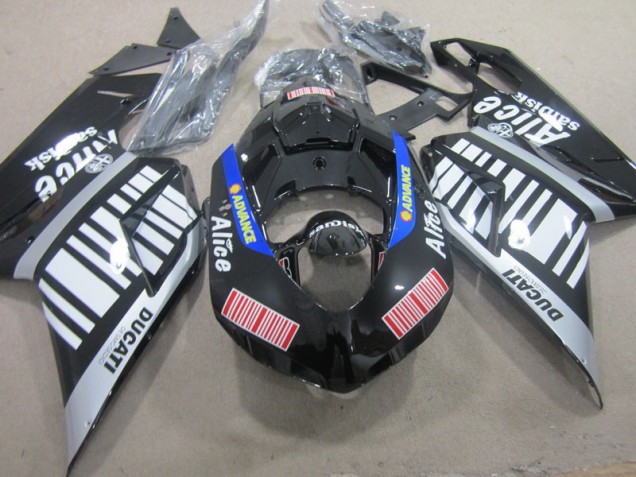 2007-2014 Black White Advance Alice Ducati 1098 Motorcycle Fairings