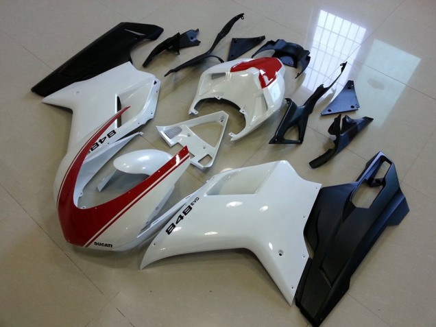 2007-2014 Matte Black White with Red Stripe Ducati 848 1098 1198 Motorcycle Fairings 2007-2014 Matte Black White with Red Stripe Ducati 848 1098 1198 Motorcycle Fairings