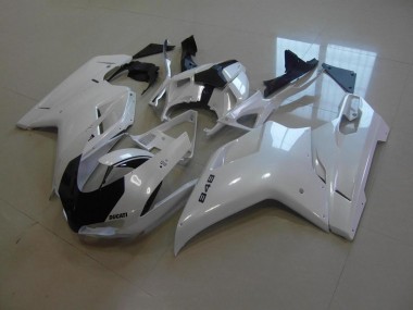 2007-2014 Pearl White Black Stripe Ducati 848 1098 1198 Motorcycle Fairings