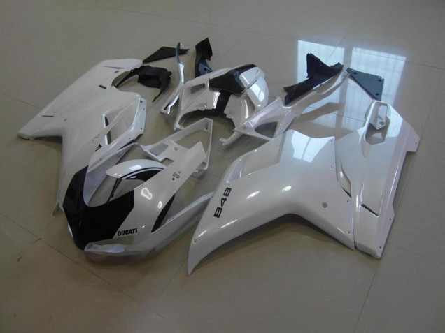 2007-2014 Pearl White Black Stripe Ducati 848 1098 1198 Motorcycle Fairings