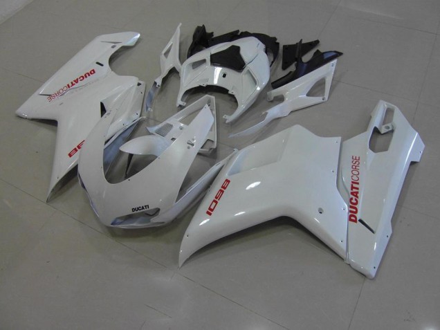 2007-2014 Pearl White with Red Decals Ducati 848 1098 1198 Motorcycle Fairings 2007-2014 Pearl White with Red Decals Ducati 848 1098 1198 Motorcycle Fairings