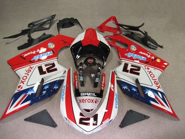 2007-2014 Red White Breil Xerox 21 Ducati 1098 Motorcycle Fairings 2007-2014 Red White Breil Xerox 21 Ducati 1098 Motorcycle Fairings