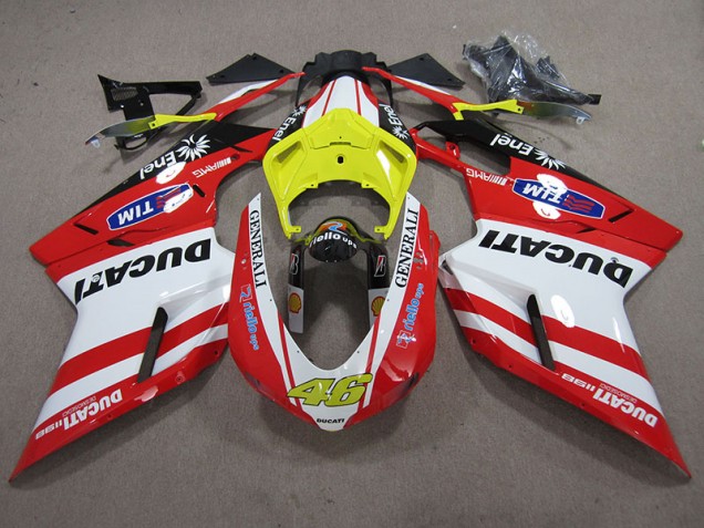 2007-2014 Red White Generali 46 Ducati 1098 848 Motorcycle Fairings 2007-2014 Red White Generali 46 Ducati 1098 848 Motorcycle Fairings