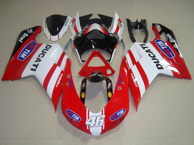 2007-2014 Red White Tim 46 Ducati 1098 Motorcycle Fairings 2007-2014 Red White Tim 46 Ducati 1098 Motorcycle Fairings