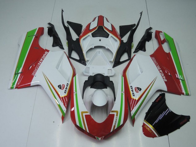 2007-2014 Red White and Green Ducati 848 1098 1198 Motorcycle Fairings 2007-2014 Red White and Green Ducati 848 1098 1198 Motorcycle Fairings
