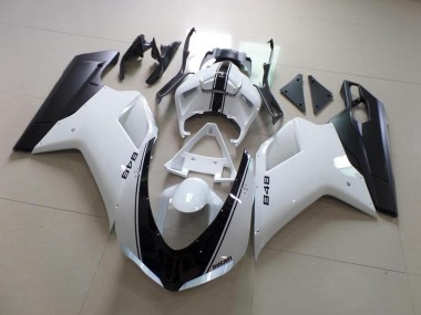 2007-2014 White and Black Stripe Ducati 848 1098 1198 Motorcycle Fairings