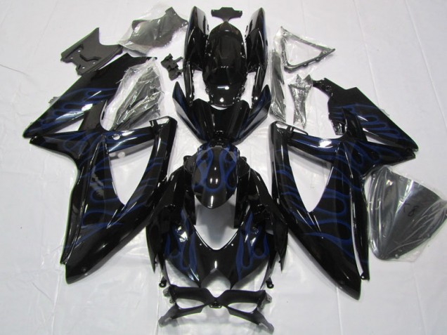 2008-2010 Black Blue Flame GSXR 600 Motorcycle Fairings