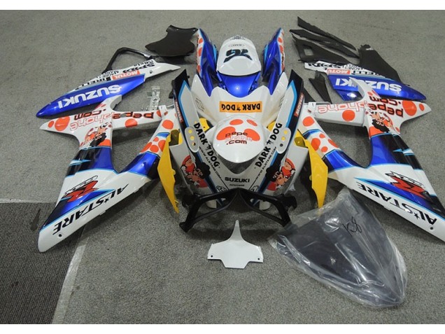 2008-2010 White Blue Dark Dog GSXR 600 Motorcycle Fairings 2008-2010 White Blue Dark Dog GSXR 600 Motorcycle Fairings