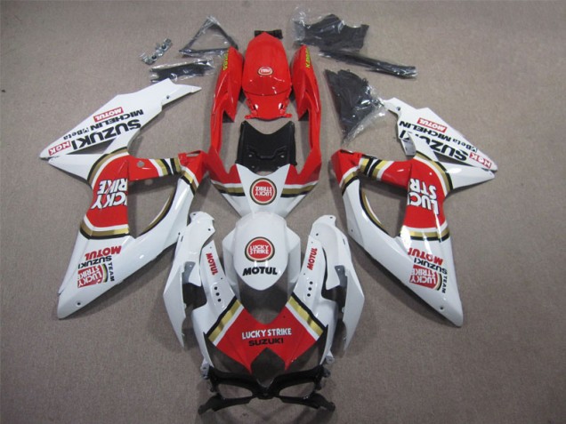 2008-2010 White Lucky Strike Red Motul GSXR 600 Motorcycle Fairings